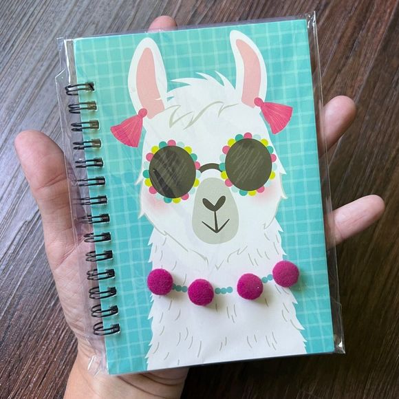 Llama Notebook 6 x 4.5" Spiral Bound Small Journal Lined Paper, Alpaca Pom Poms - Picture 2 of 5